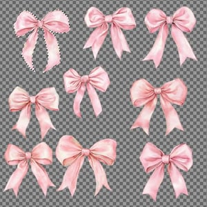 10 noeuds roses imprimables, clipart noeuds aquarelle, PNG imprimable avec FOND TRANSPARENT, décoration noeuds, carte cadeau bricolage, conception de papier