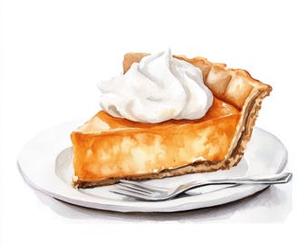Tarte à la citrouille imprimable, part de tarte à l'aquarelle, citrouille à la crème, tarte sucrée, tarte de Thanksgiving, conception de papier, impression de tarte à la citrouille