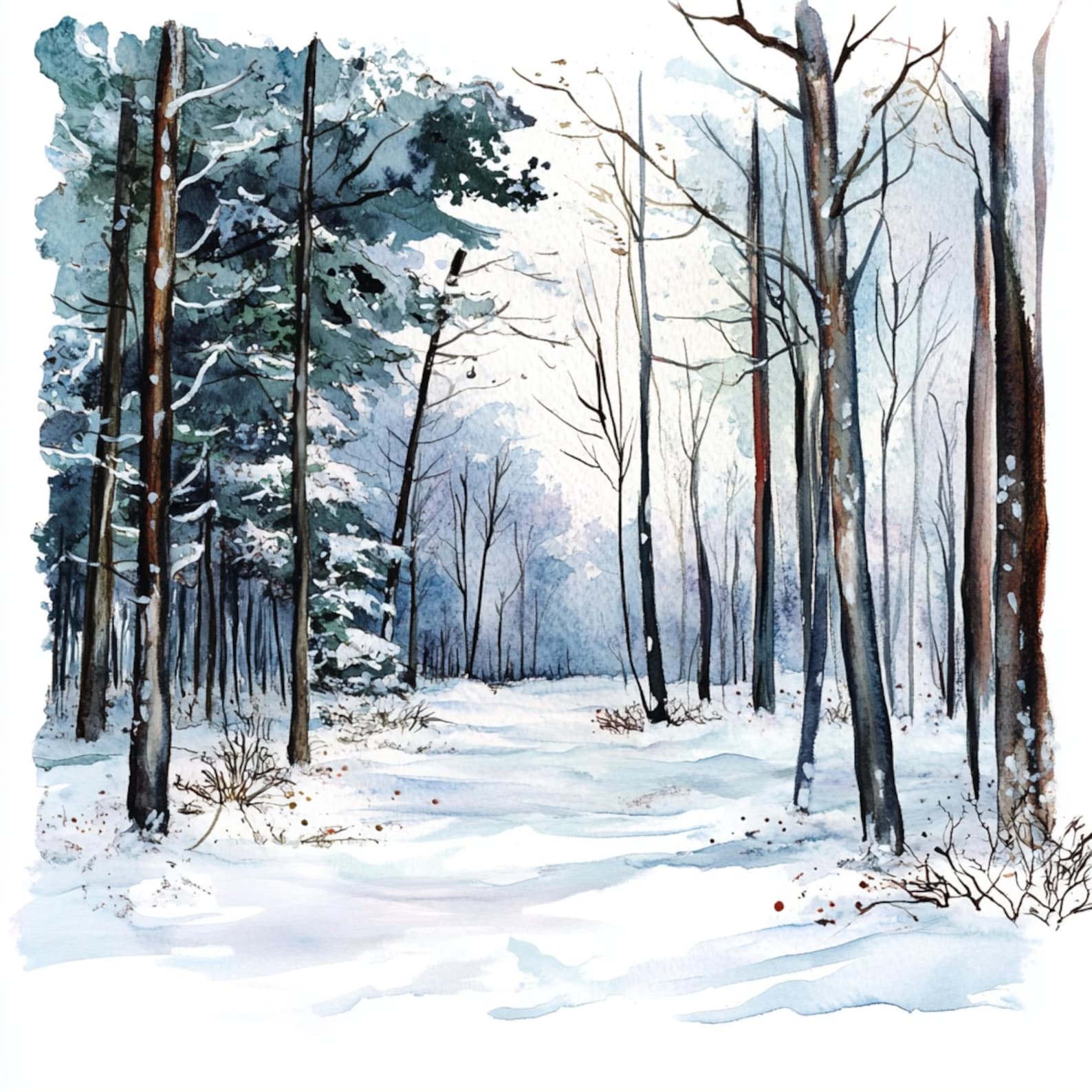 10 Winter Snowy Forest, Watercolor Art, Christmas Decor, Snowy Forest ...