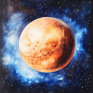 10 Printable Mars art, watercolor Mars, Mars Planet Clipart, Printable JPG, Mars in space, Mars print, High Quality, Digital download