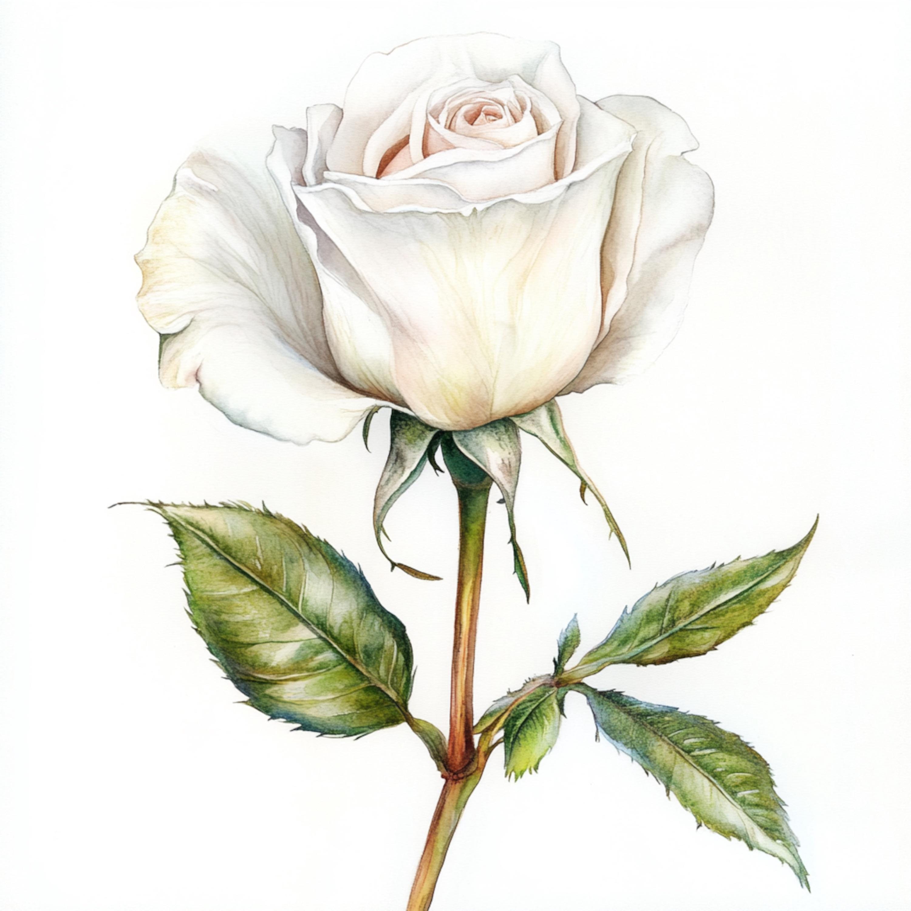 White Roses Color Art 10 Printable White Rose Arts, Watercolor Rose Bud, Rose Bud Botanical ...