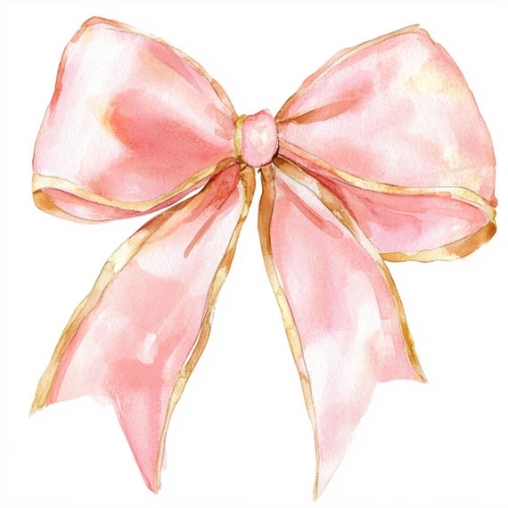 10 Printable Pink Gold Bows, Watercolor Bows Clip Art, Printable