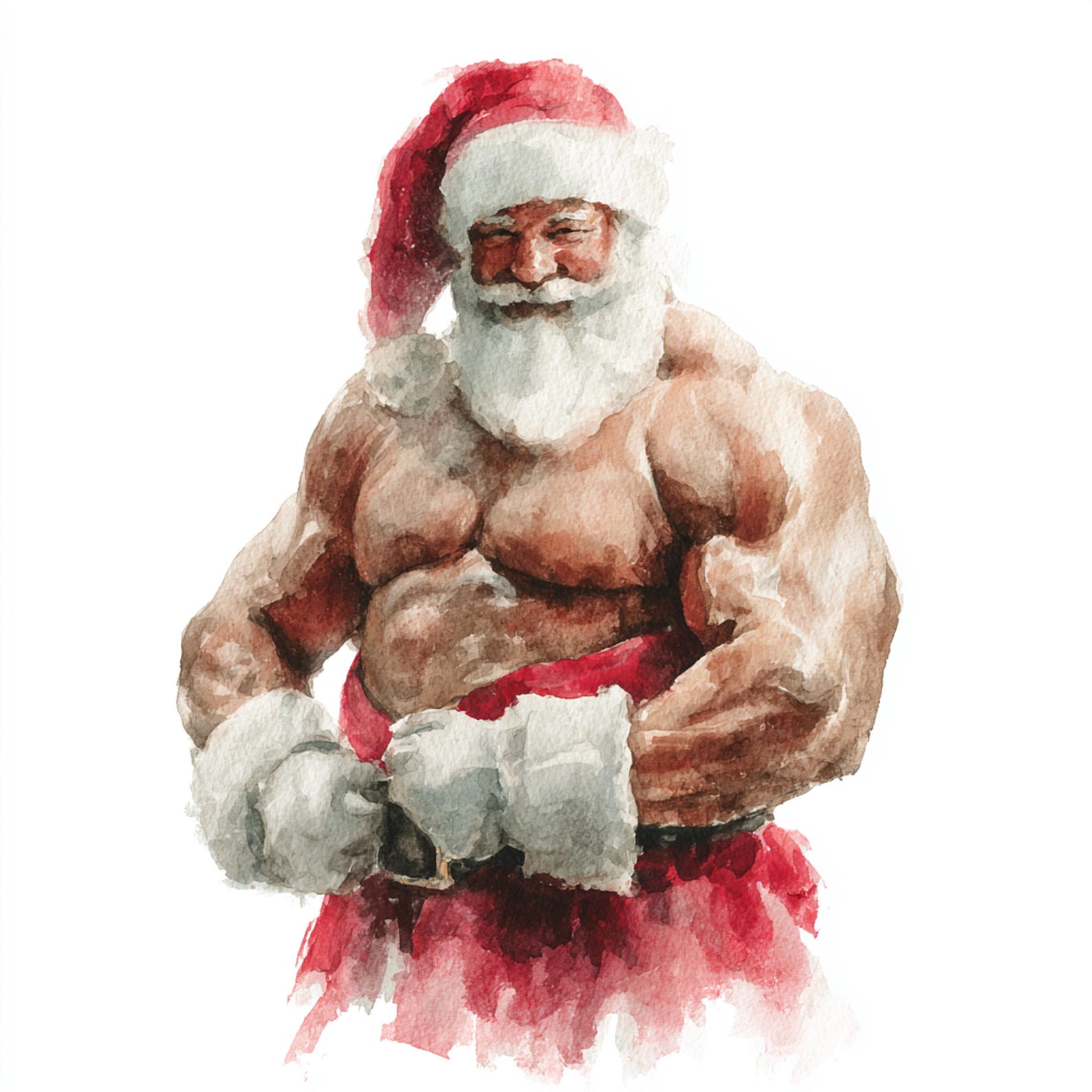 12 Printable Muscle Santa, Watercolor Santa Clipart, Commercial Use ...