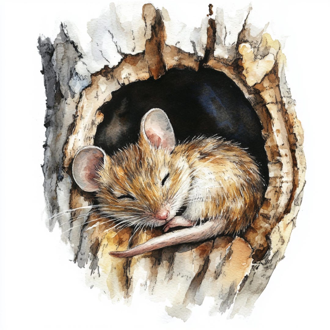 10 Printable Sleeping Mouse, Watercolor Mouse Hole, Cute Mouse Clipart ...