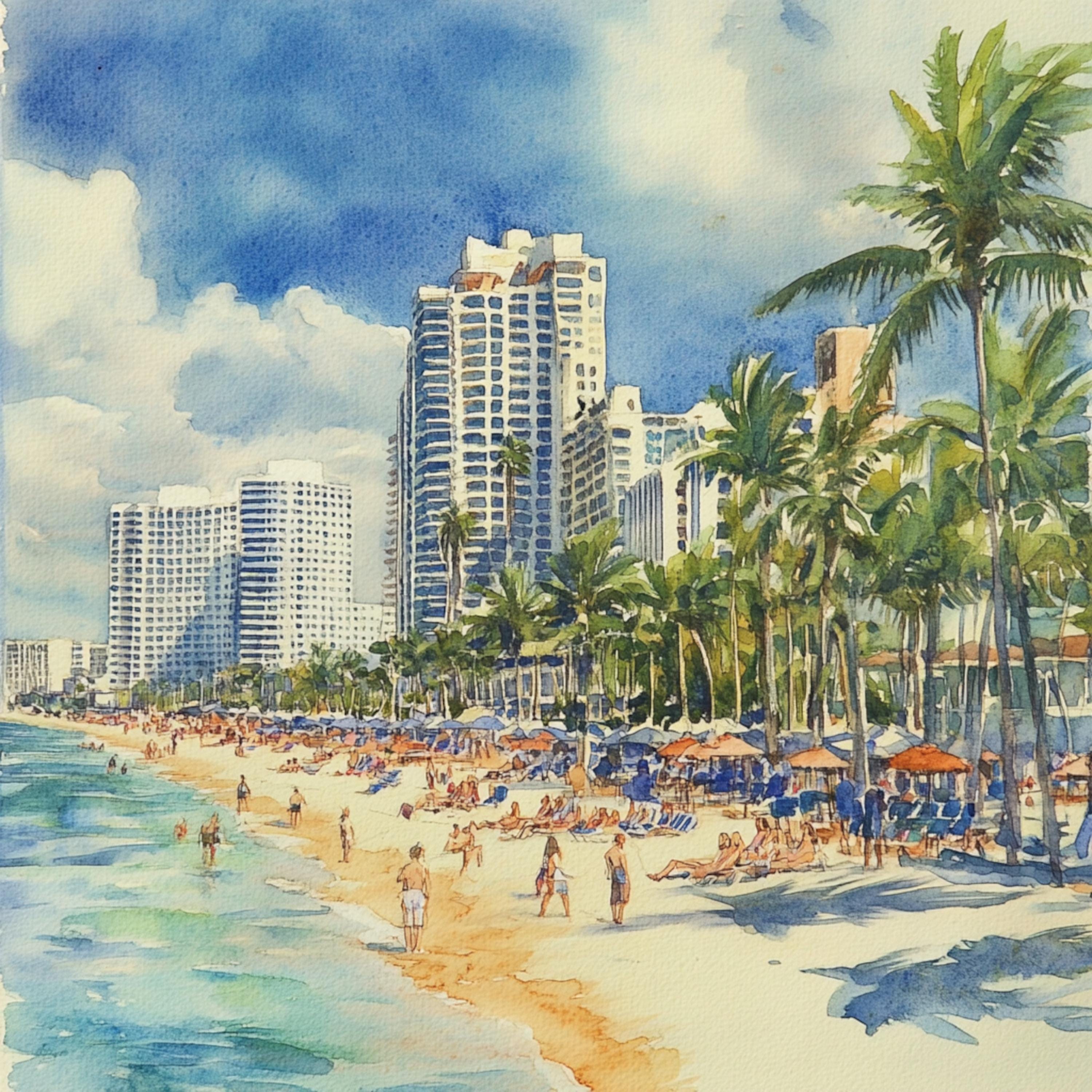 印刷可能なマイアミビーチ、海岸の風景画、フロリダの風景画、マイアミ