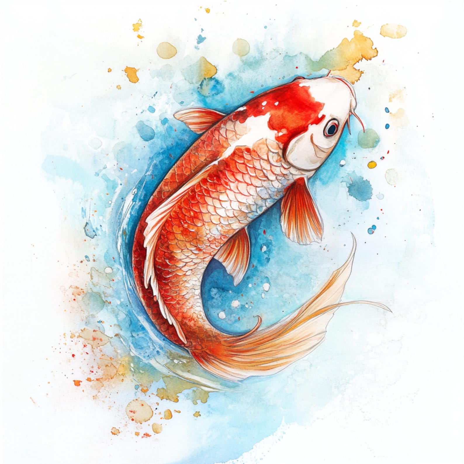 Printable Koi Fish Clipart, Koi Fish Watercolor, Nautical Clip Art ...