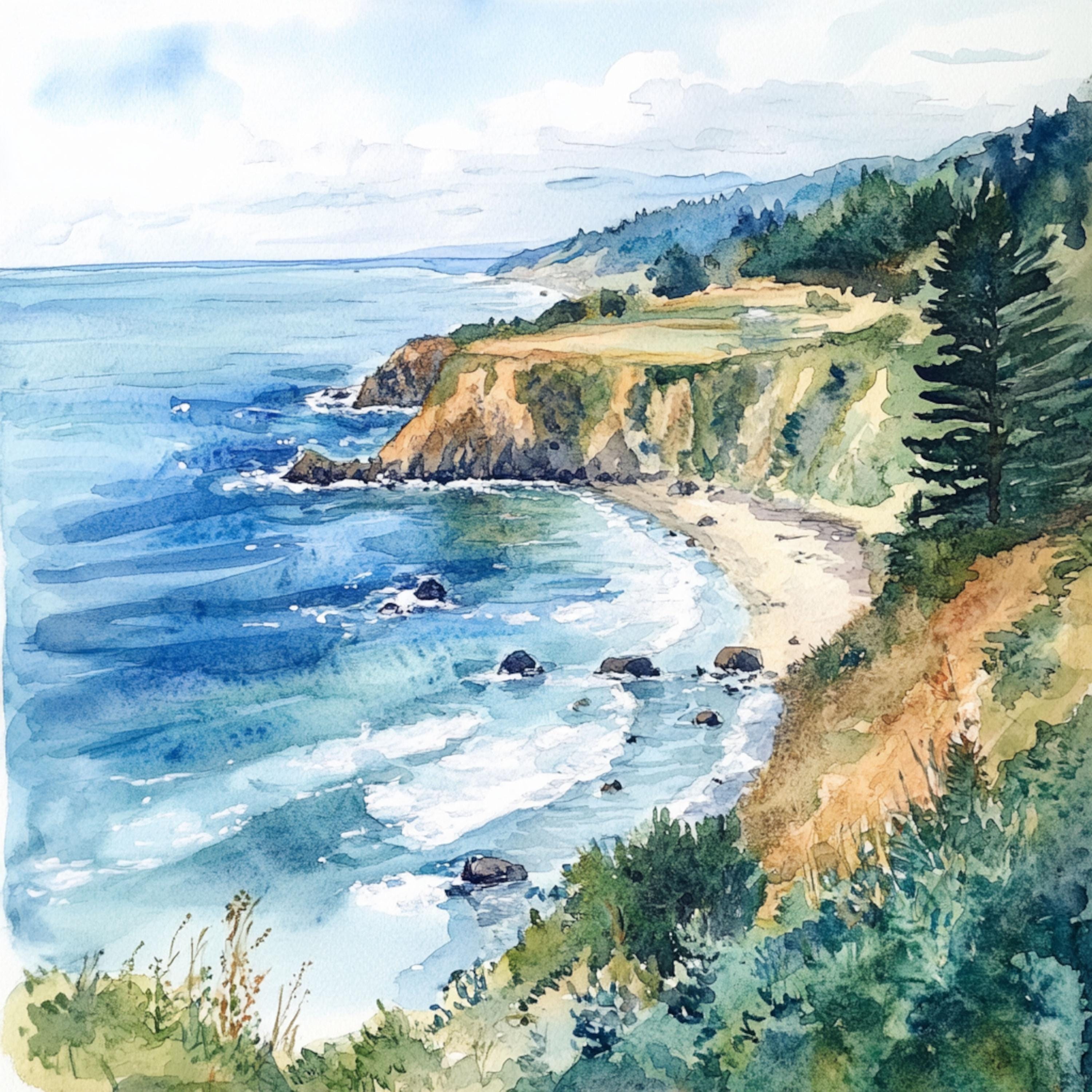 印刷可能な北カリフォルニア海岸の風景画10点、海岸の風景画、水彩