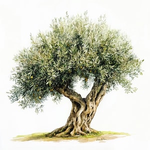 10 Printable Olive trees, botanical art, Green tree decor, Olive trees art, Minimalist Watercolor tree, Green summer Olive trees