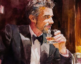 13 Watercolor Gentleman, Elegant Gentleman Clipart, Man in Tuxedo with Glass, Watercolor clipart, Digital download, Card making, Commercial