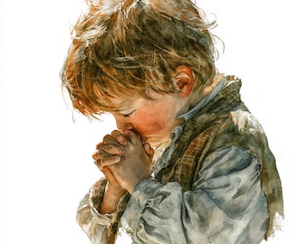 10 ilustrações imprimíveis de um menino rezando, menino com fé, lindo clipart de menino fofo, clipart em aquarela, criança na igreja, uso comercial.