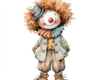 10 art imprimable petit clown, clown drôle, beau clown mignon clipart, clipart aquarelle, clown coloré, usage Commercial