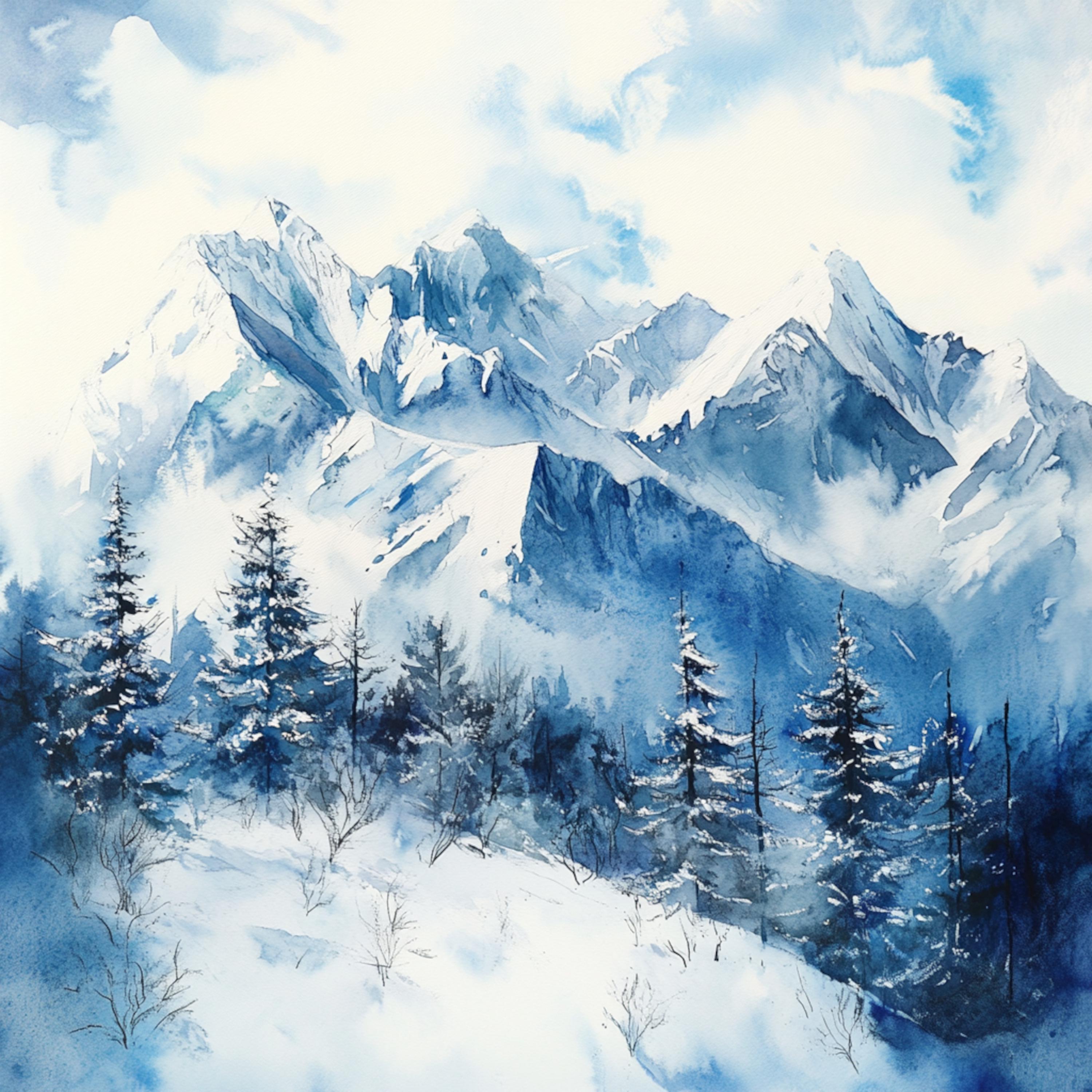 絵画 Winter Mountain Painting of a Winter Mountain Landscape - Etsy
