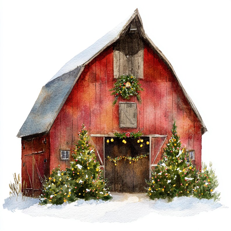 10 Printable Christmas Barn Print, Christmas Country Art, Barn Xmas ...
