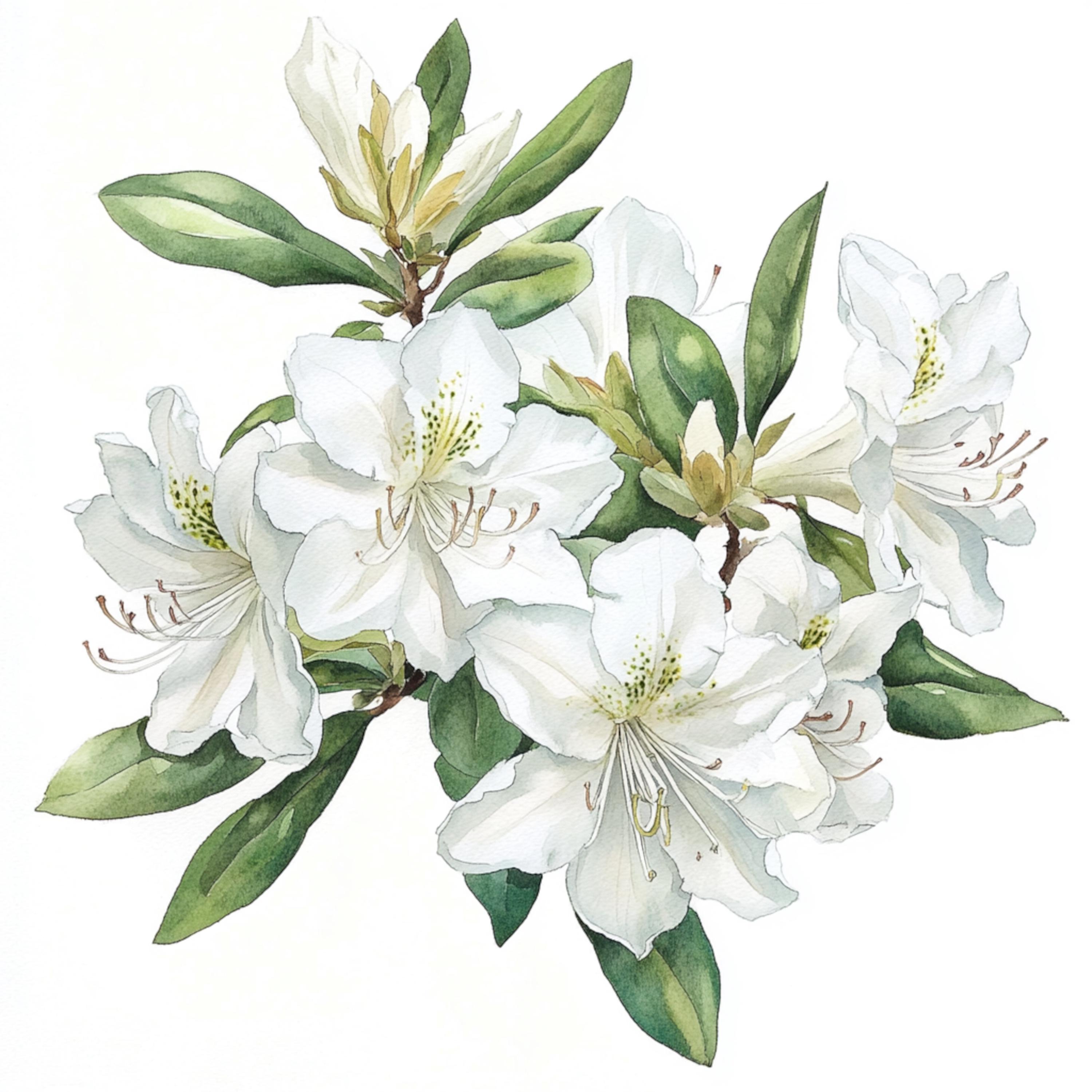 10 Printable Azaleas Watercolor, White Rhododendron, Watercolor Flower ...