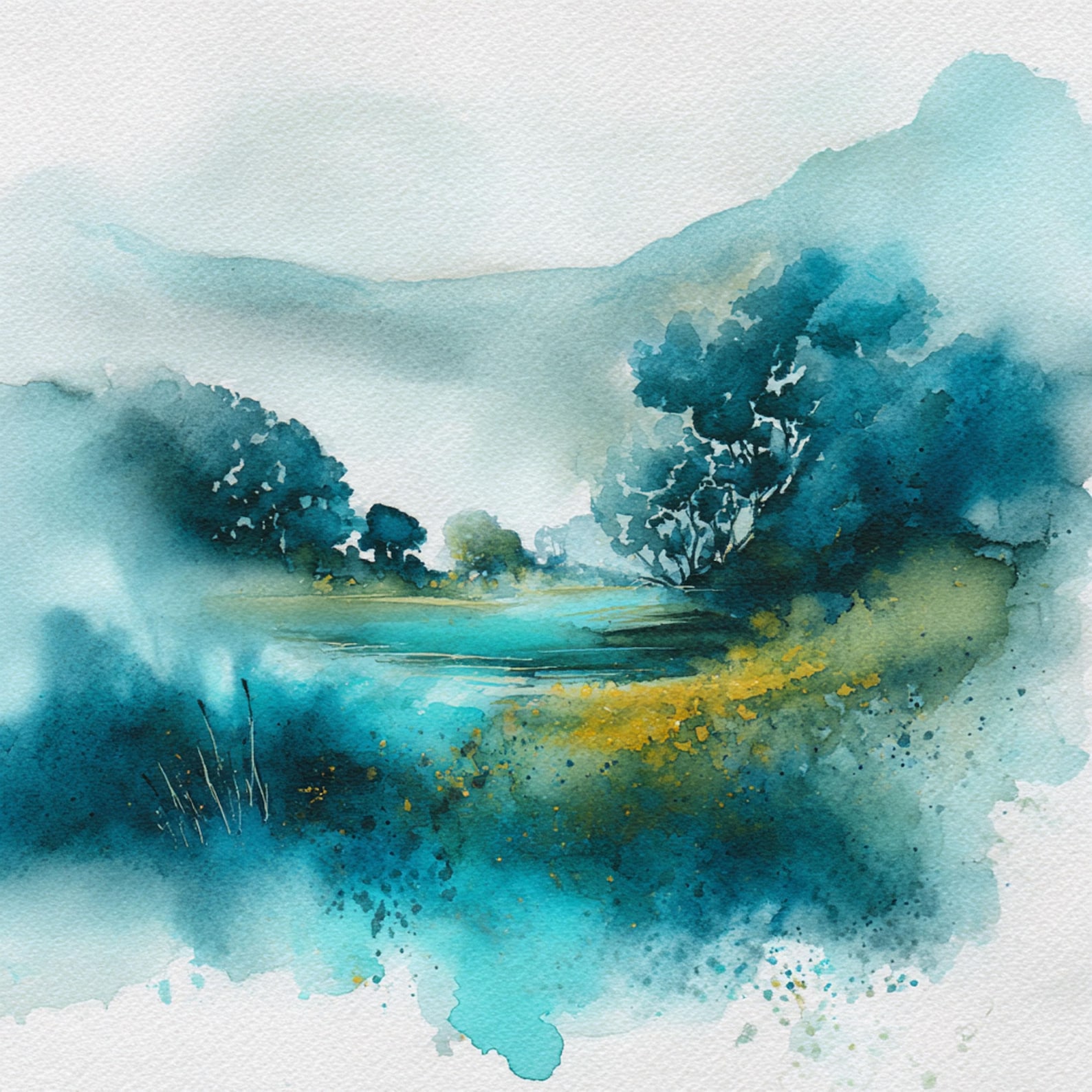 12 Printable Watercolor Abstract Landscape, Watercolor Blue Turquoise ...