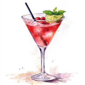 10 Printable Cosmopolitan, watercolor Images, Cosmopolitan cocktails art, Commercial Use, Paper design, Cosmopolitan print