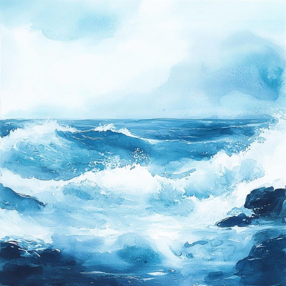 9 印刷可能な海、海辺の水彩画、波のイラスト、海好きへのギフト、熱帯