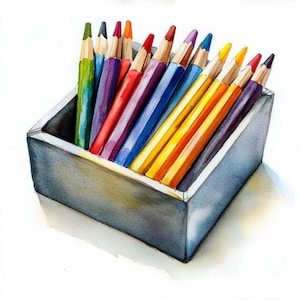 10 Printable  Colored Pencils, Pencils realistic Art Print, Watercolor Pencils Print,  Colorful Pencils Decor, Pencils in box