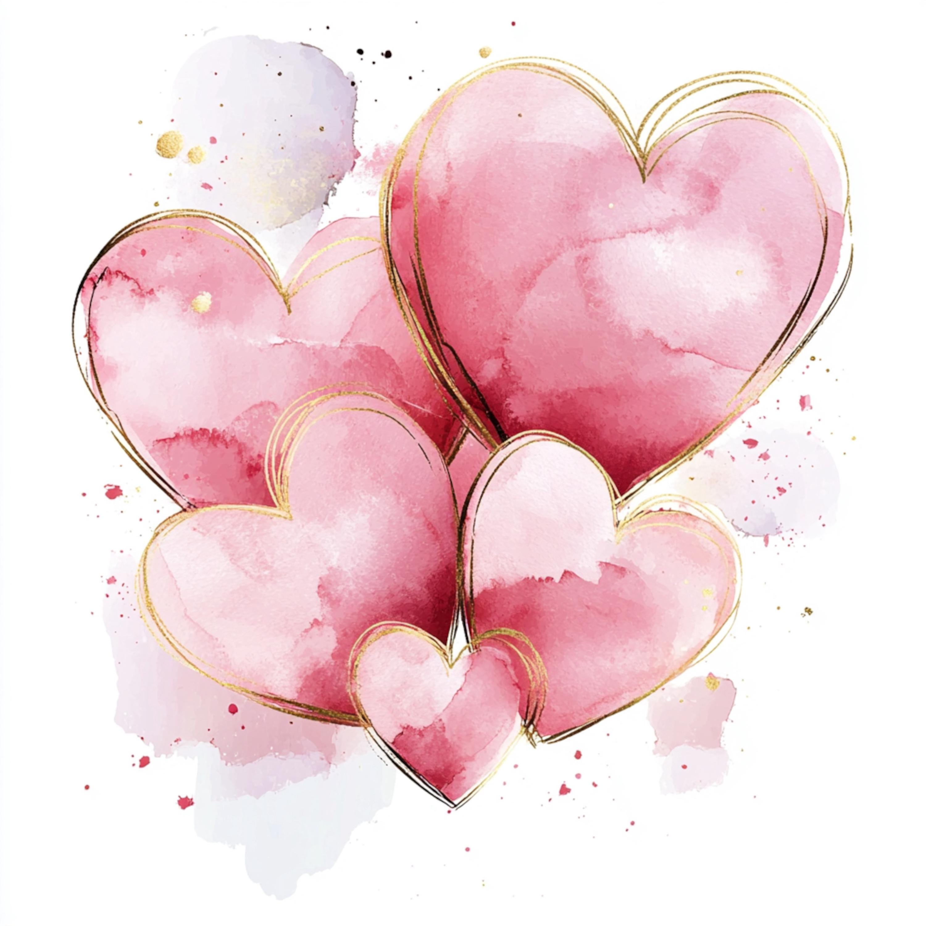 Printable Pink and Gold Hearts, Watercolor Rose Gold Hearts, Cute ...