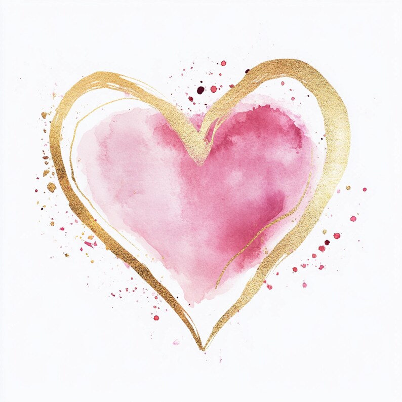 Printable Pink and Gold Heart Frame, Watercolor Rose Gold Hearts, Frame ...
