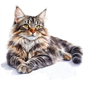 Printable Maine Coon Clipart, watercolor art, Mainecoon watercolor, Printable JPG, pet animal, Commercial Use, Paper design, Maine Coon cat