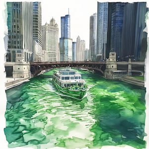 10 Cartão de dia de São Patrício em Chicago, Chicago verde, tingimento do rio Chicago, clip art de Chicago, primavera em Chicago, desfile do dia de São Patrício em Chicago