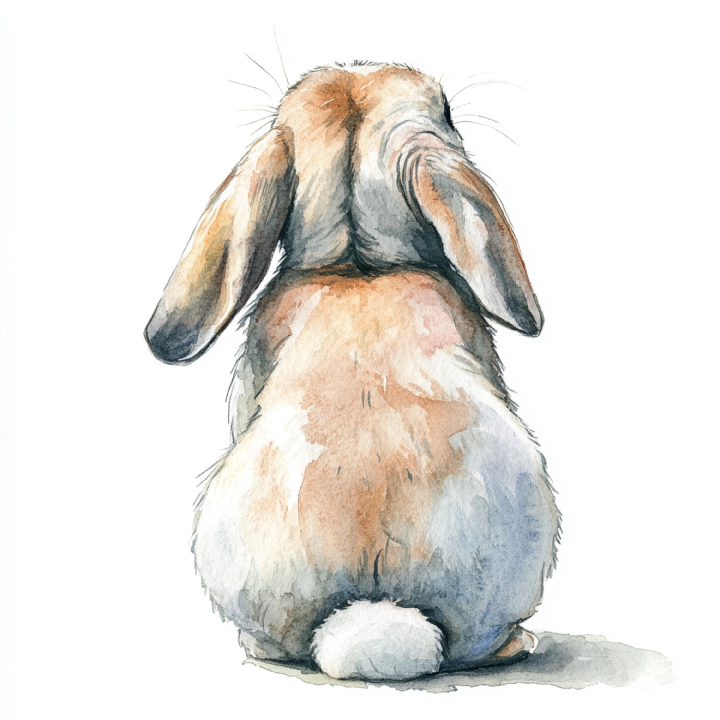 10 Printable Cute Rabbit Butt Clipart, Watercolor Art, Funny Rabbit ...