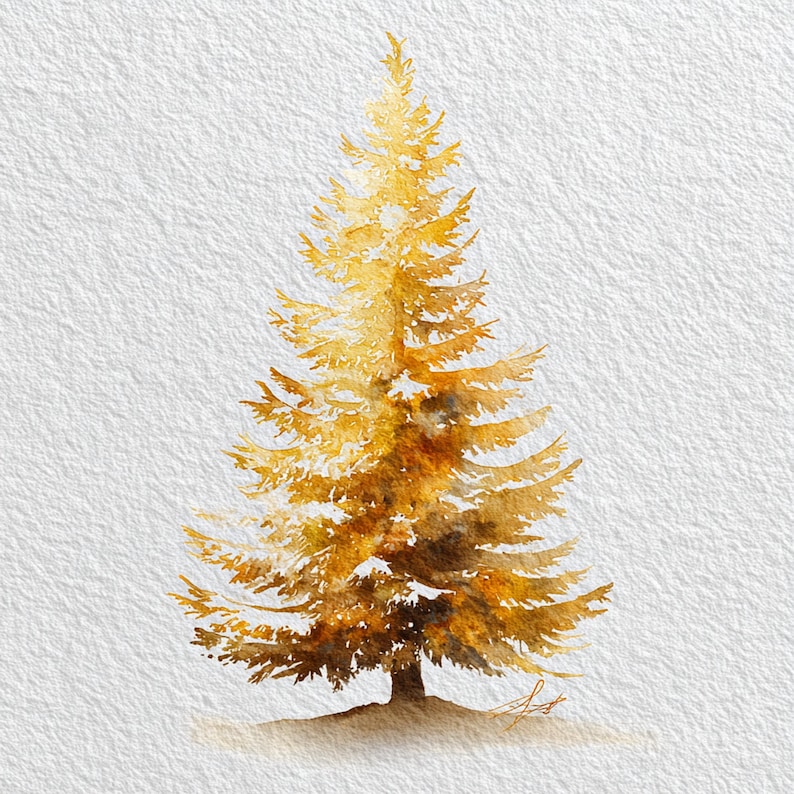 10 Printable Gold Christmas Tree, Watercolor Glitterd Tree, Christmas ...