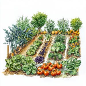 Afdrukbaar moestuindecor, aquarelafbeeldingen, tuinkunst, 10 illustraties, afdrukbare jpg's, moestuin, moestuin