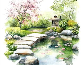 ♡たまみな♡　水彩画 撫子が咲く日本庭園　値段は※900円です ♡たまみな♡ 水彩画 撫子が咲く日本庭園 値段は※900円です ♡たまみな