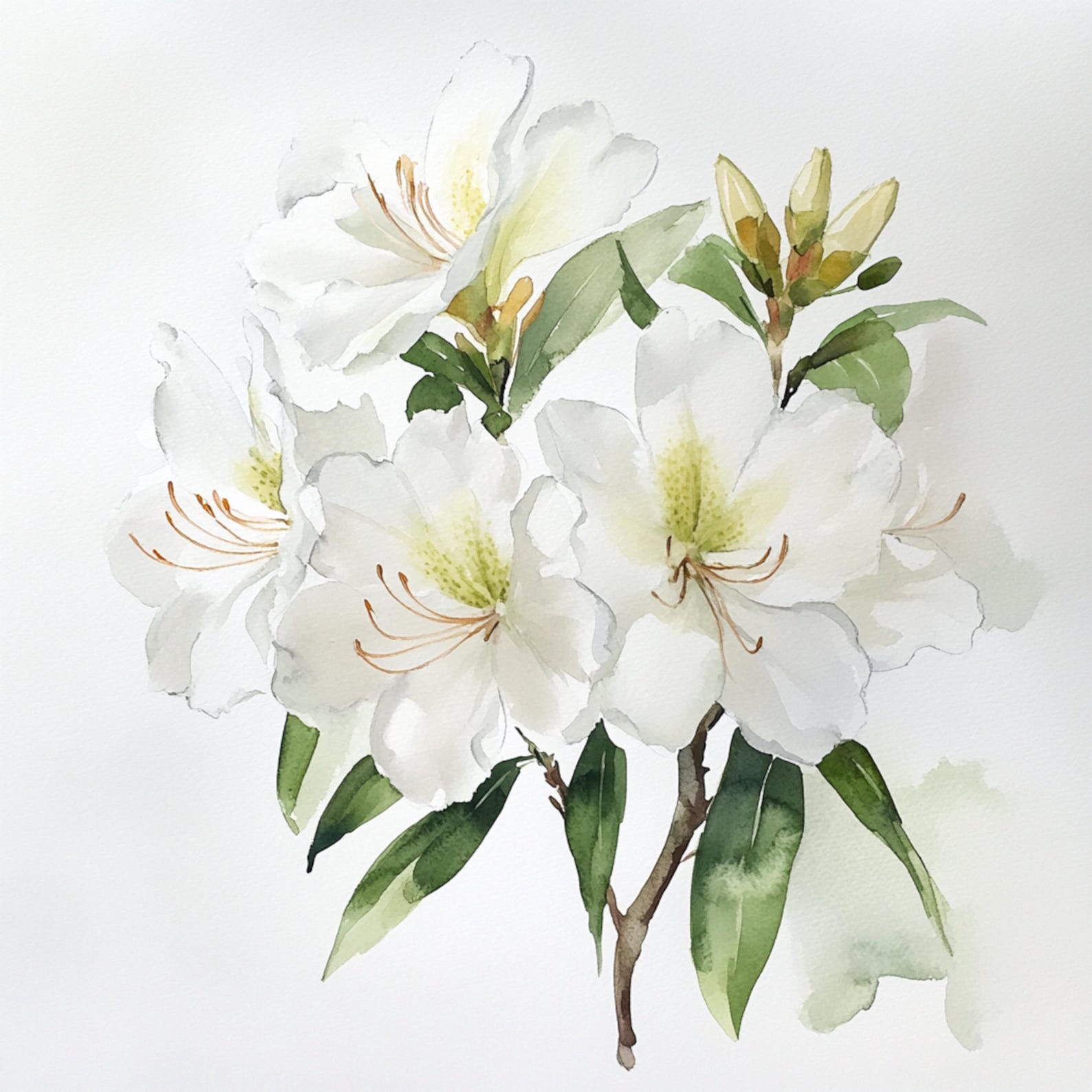 10 Printable Azaleas Watercolor, White Rhododendron, Watercolor Flower ...