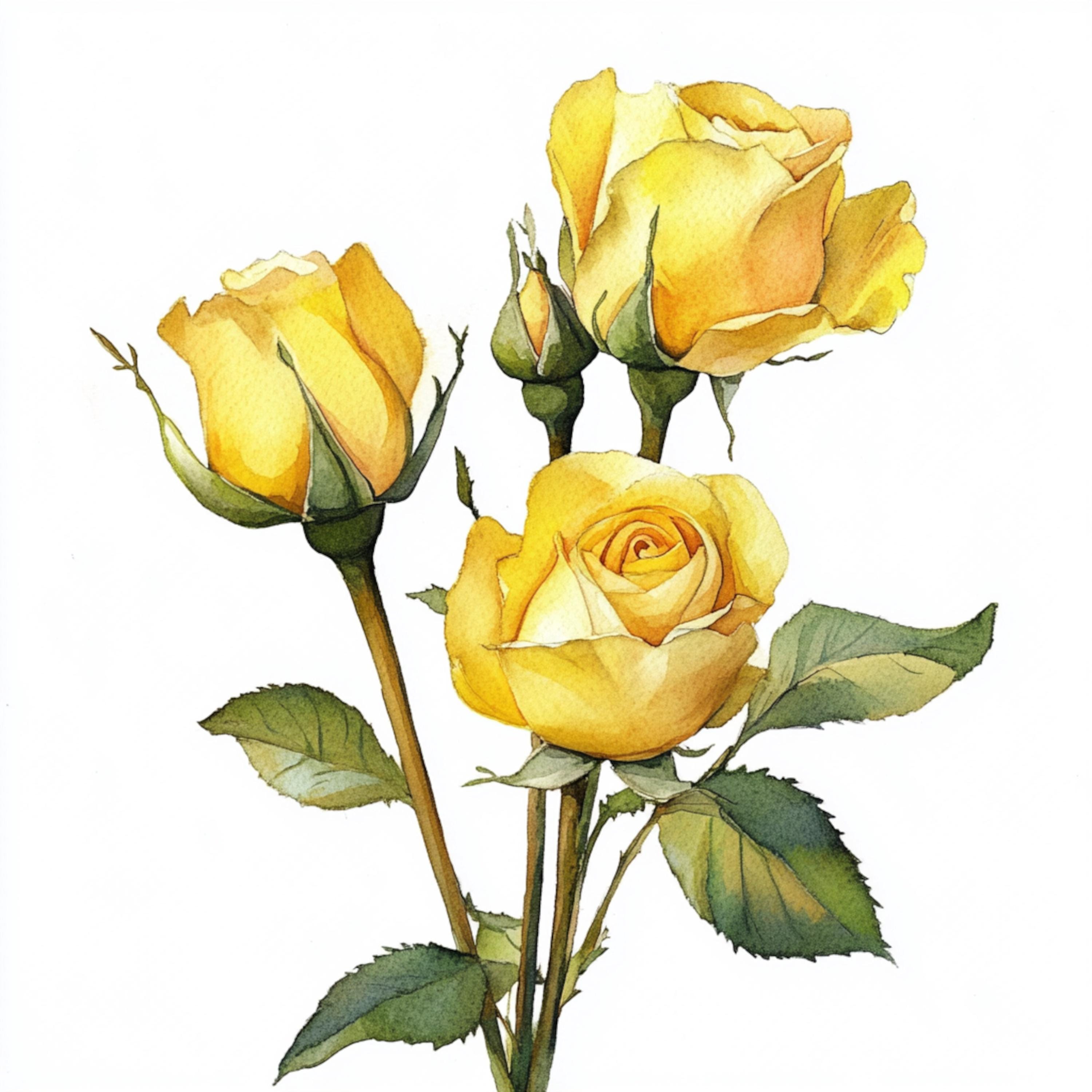 Yellow Roses To Print 10 Printable Yellow Rose Arts, Watercolor Rose Bouquet, Rosebut ...