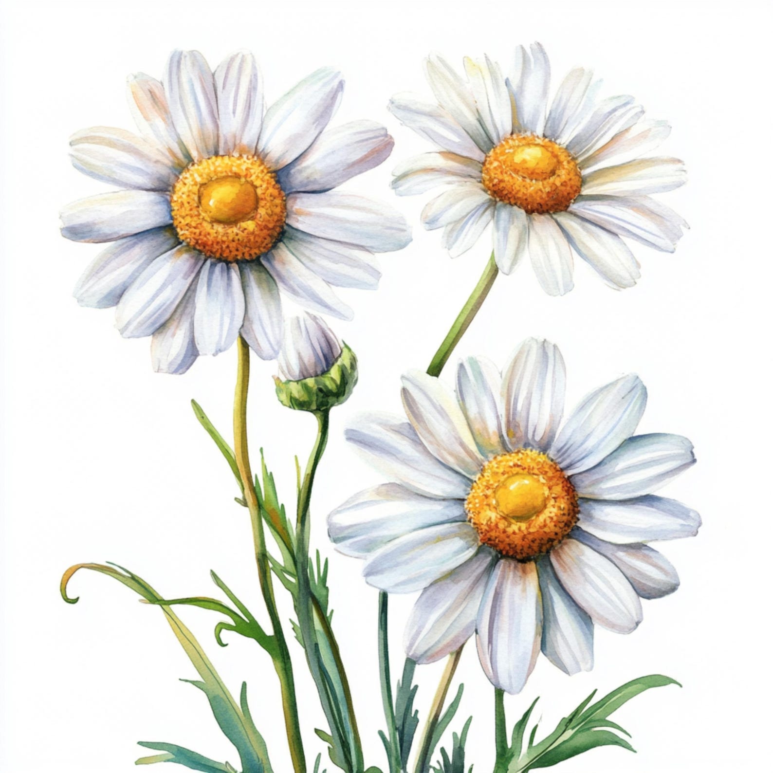 Daisy Rint 10 Printable White Daisies Flowers, Watercolor Daisy, Botanical Daisies ...