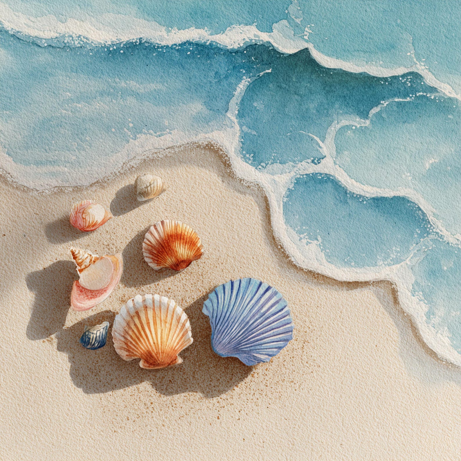Shell Realistic Printable 10 Printable Sea Shells and Waves Clipart, Seashell on Sand, Nautical ...