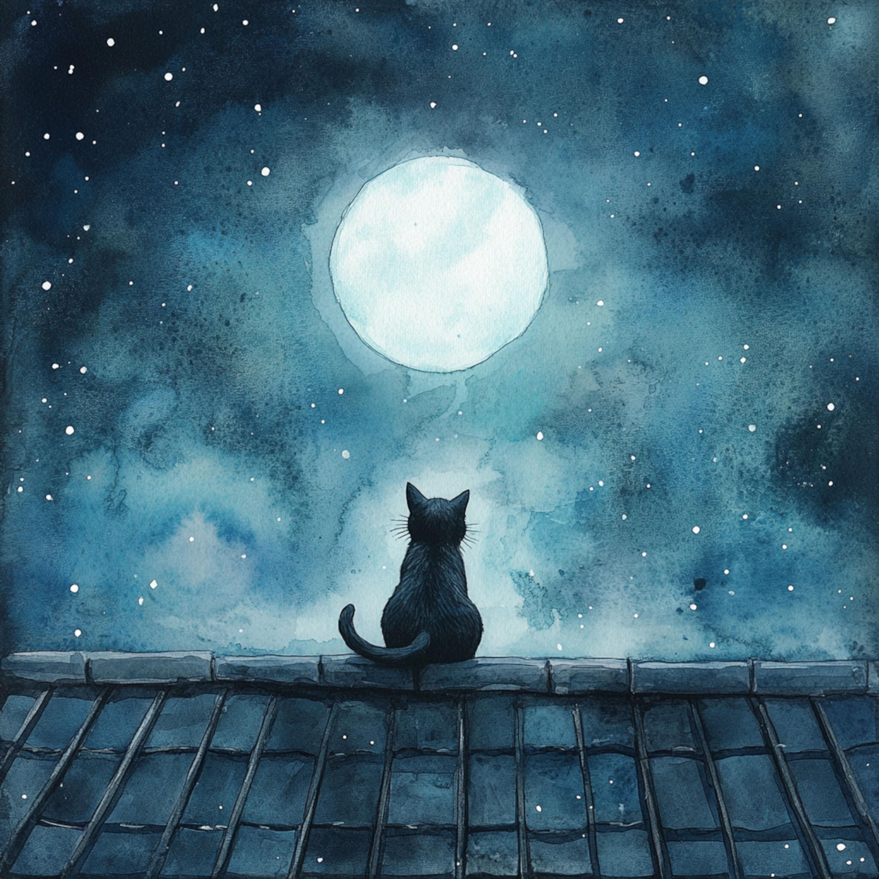 10 印刷可能な月光の黒猫、黒猫のプリント、魔女の壁アート、月光の