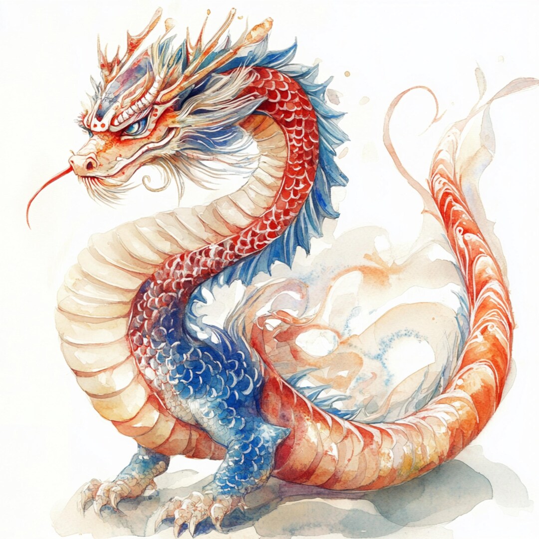 印刷可能な中国のドラゴンのクリップアート、ドラゴンの水彩画アート