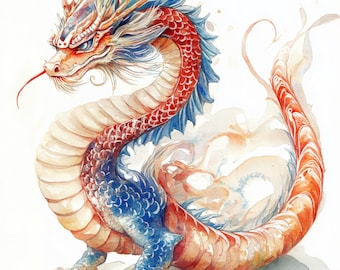 印刷可能な中国のドラゴンのクリップアート、ドラゴンの水彩画アート
