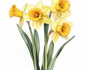 10 Printable Daffodils decor, Yellow Daffodils watercolor, Spring botanical Clip Art, Commercial Use, Yellow flowers design
