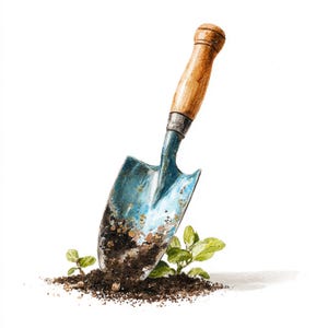 10 utskrivbara trädgårdsspade, rustik jordbruksillustration, akvarell spade clipart, kommersiellt bruk, trädgårdsdesigntryck, trädgårdsälskarkonst
