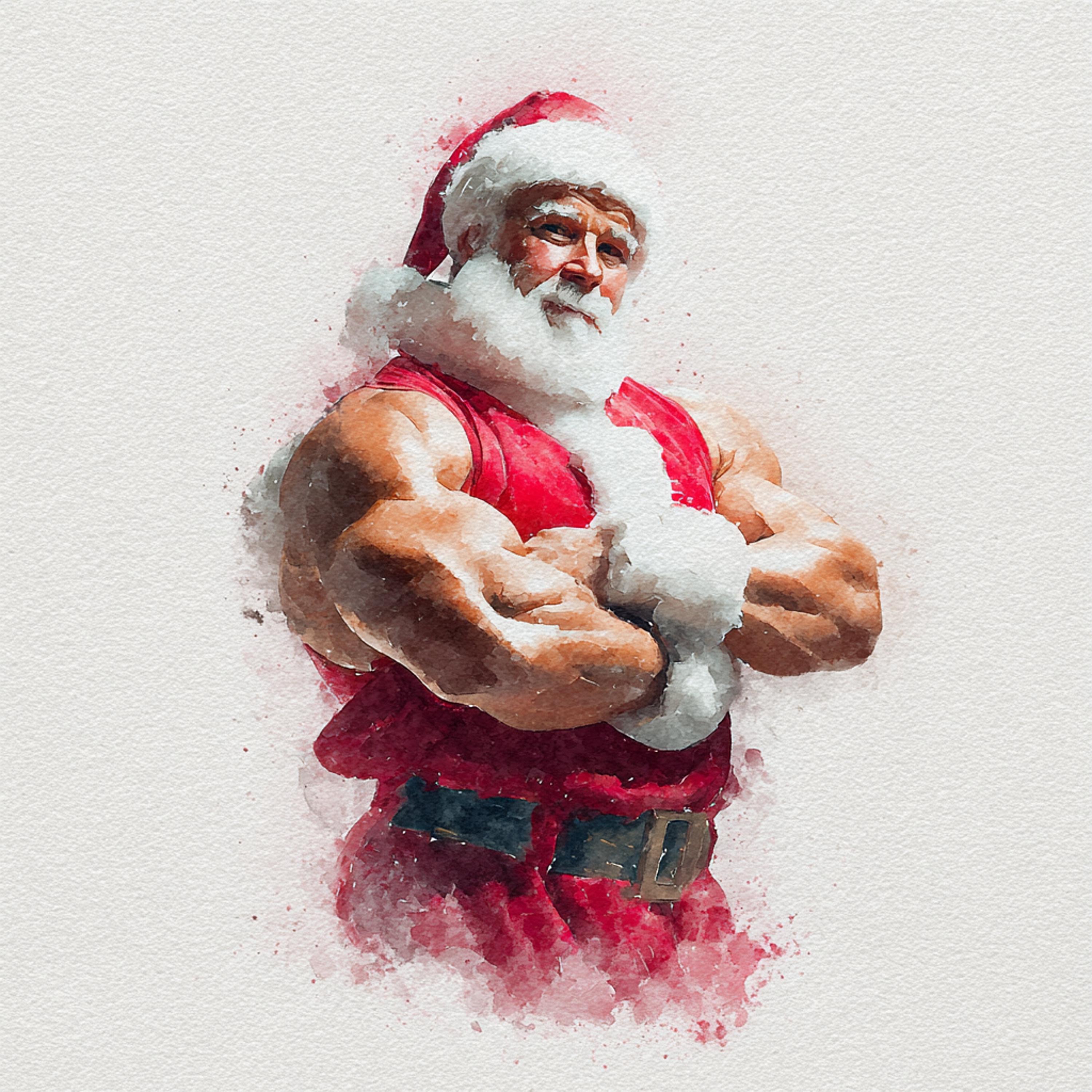 12 Printable Muscle Santa, Watercolor Santa Clipart, Commercial Use ...