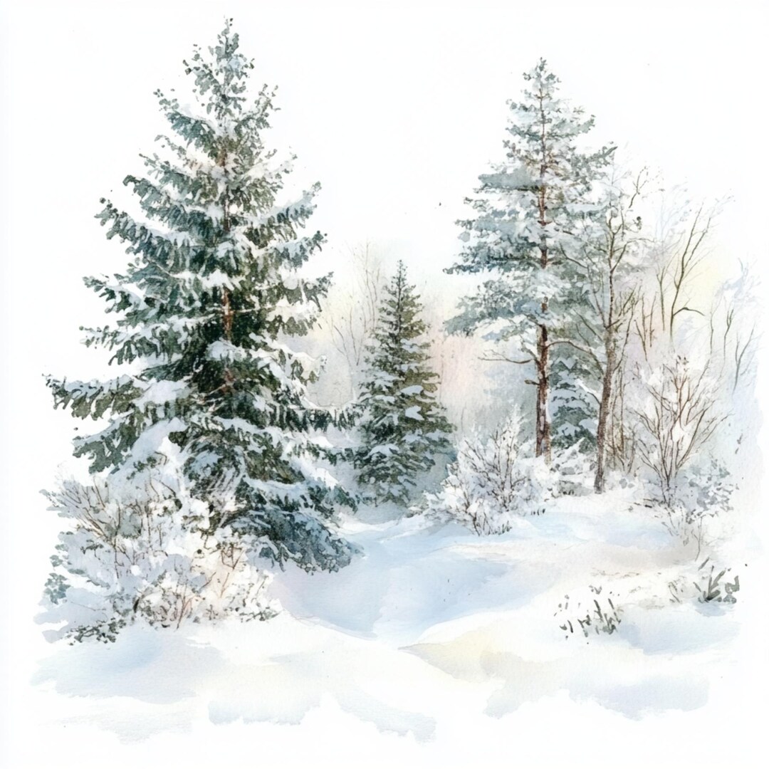 10 Winter Snowy Forest, Watercolor Art, Christmas Decor, Snowy Forest ...