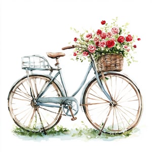 10 Printable Bicycle Clipart, Floral Bicycle, Romantic Bicycle, watercolor Bicycle, spring traveling, Vintage Bicycle, Shabby Chic