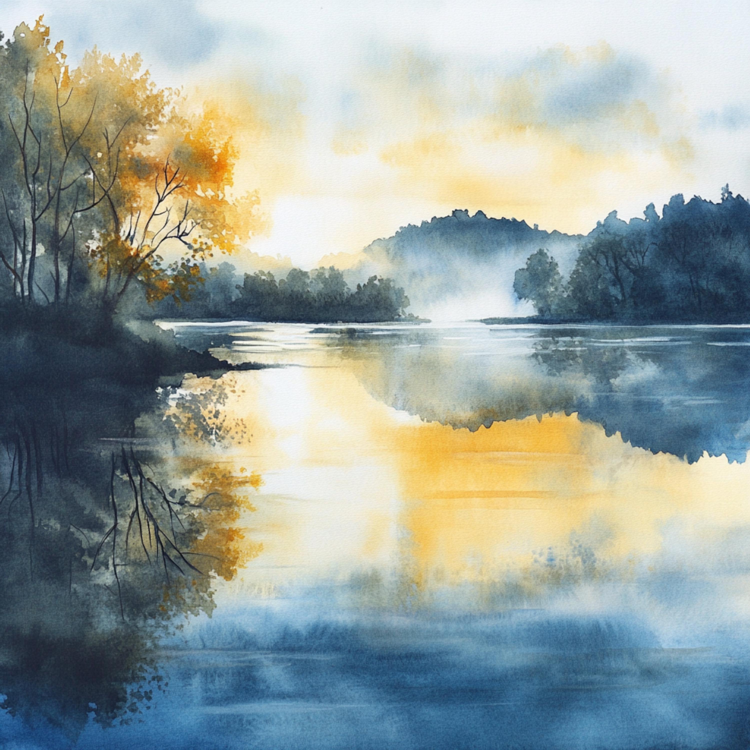 印刷可能な朝の湖の風景10選、日の出の湖の水彩画、夏の朝の湖、商用