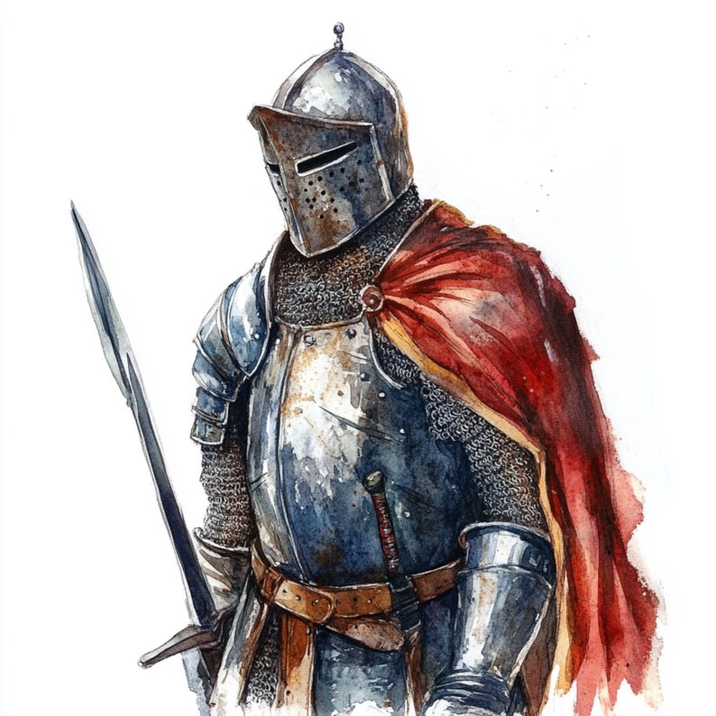 10 Printable Medieval Knight, Knight Man Art, Watercolor Medieval Man ...