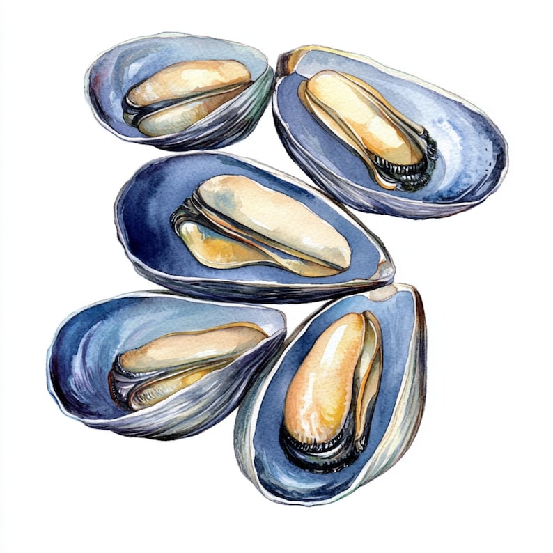 10 Printable Mussels Clipart, Seashell Watercolor, Nautical Clipart ...