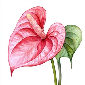 10 Printable Red Anthurium art, watercolor Red Anthurium, Laceleaf botanical art, Red flowers art, Gift card decor, Commersial Use