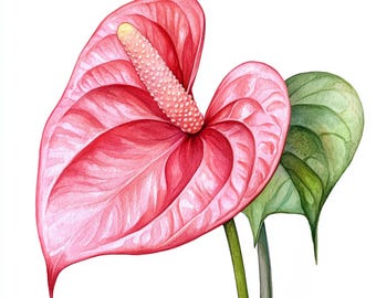 10 Printable Red Anthurium art, watercolor Red Anthurium, Laceleaf botanical art, Red flowers art, Gift card decor, Commersial Use