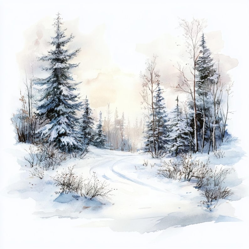 10 Winter Snowy Forest, Watercolor Art, Christmas Decor, Snowy Forest ...