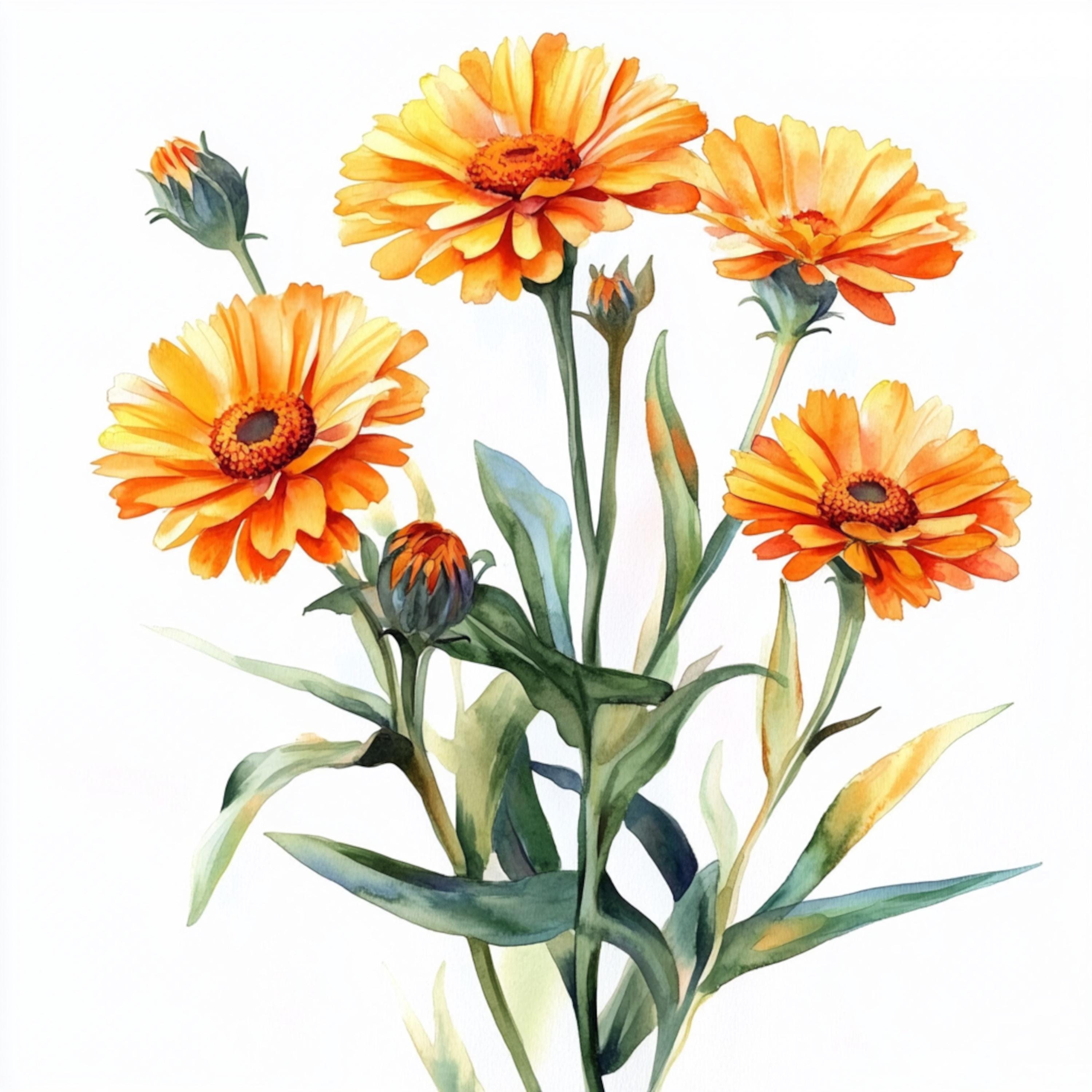 10 Printable Calendula Flower Decor, Watercolor Calendula Art ...