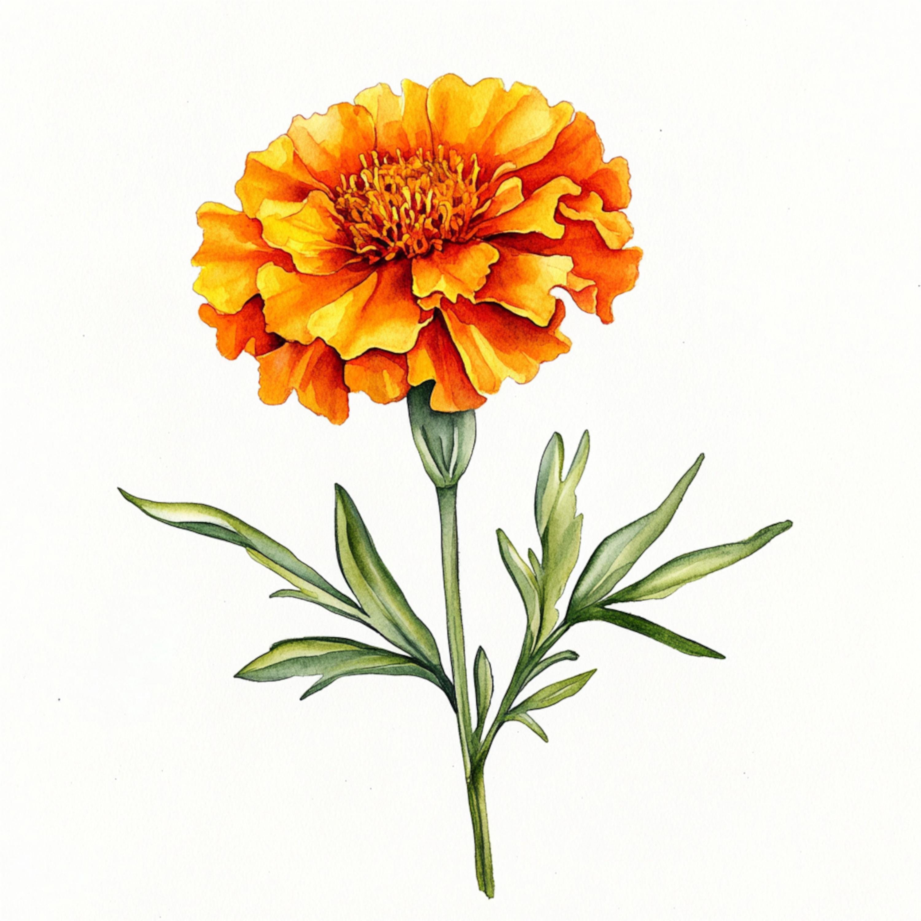 10 Printable Marigold Flower Decor, Watercolor Marigold Art, Marigold